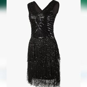 VIJIV 1920s Style Inspired Charleston Sequin Layer Tassel Cocktail Flapper Dress